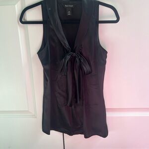 White House Black Market Black Satin Tie-Front Blouse